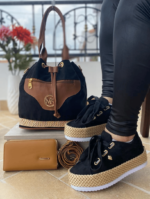 bolso billetera calzado yute negro