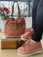 bolso billetera calzado yute rosa